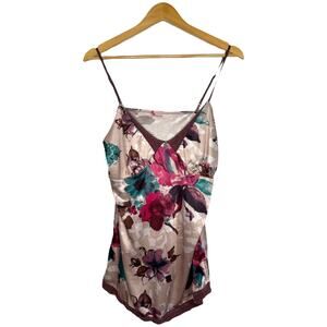 Floral satin cami w lace trim – y2k romantic top
